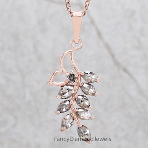 Marquise Cut Salt And Pepper Diamond Pendant 1.12 Ct 4.76 MM Marquise Diamond Pendant 14K Solid Rose Gold Silver Engagement Pendant QL2666