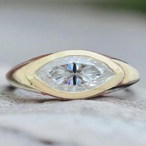 1.00 CT Marquise Cut Moissanite Engagement Ring Marquise Bezel Set Ring Solitaire Ring Wedding Ring Yellow Gold Ring Promise Ring FD361