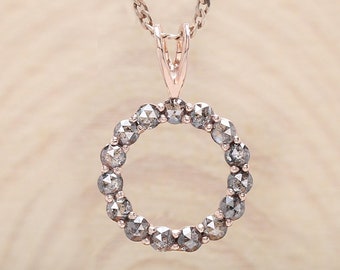 Colgante de diamante natural redondo talla rosa de 0,86 ct con diamantes talla sal y pimienta, colgante de diamante redondo de 2,00 mm, oro rosa de 14 quilates, plata, anillo de compromiso KD1215