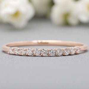 Runder Moissanit Diamant Ehering Halbe Ewigkeit Minimalistischer Jubiläumsring Silber / 10K / 14K / 18K Gold Band KD899