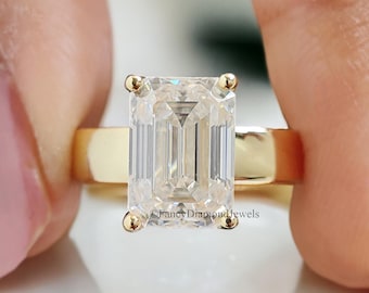3.00 CT Emerald Cut Moissanite Engagement Wedding Ring Emerald Wide Band Emerald Hidden Halo Ring Stack Ring Anniversary Ring For Her FD226