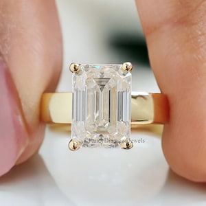 3.00 CT Emerald Cut Moissanite Engagement Wedding Ring Emerald Wide Band Emerald Hidden Halo Ring Stack Ring Anniversary Ring For Her FD226