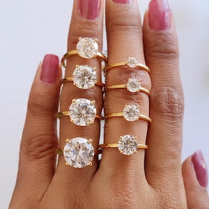 Round Diamond engagement ring 11mm 10mm 9mm 8mm 7mm stone ring Solitaire Silver Promise ring Diamond ring Simulant ring Gift for her FD164