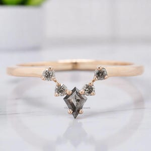 Kite Salt And Pepper Diamond Wedding Band 0.22CT Diamond 14K Gold Half Eternity Band Grey Diamond Ring Natural Diamond Gift For Her KD316