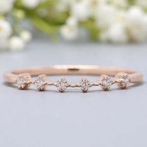 Natürliche weiße Diamant Ehering Halbe Ewigkeit Minimalist Ring Silber / 10K / 14K / 18K Gold Stapeln zierlich passender Jubiläumsring KD908