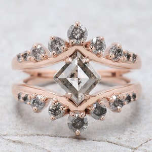1.34 Ct Natural Kite Shape Salt And Pepper Diamond Ring 8.60 MM Kite Cut Diamond Ring 14K Solid Rose Gold Silver Engagement Ring QN195 zdjęcie 1