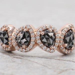 Pear Cut Black Color Diamond Ring 1.11 Ct 5.50 MM Pear Diamond Ring 14K Solid Rose Gold Silver Pear Engagement Ring Gift For Her QN1673