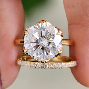 Engagement Ring set in 925 Sterling Silver for Bridal wedding Round Moissanite Ring Set For Women 14k yellow gold moissanite rings FD143