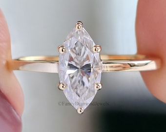Marquise Cut Moissanite Engagement Ring 14K Yellow Gold Solitaire Ring Six Prong Wedding Ring Dainty Promise Ring Gift For Her FD153