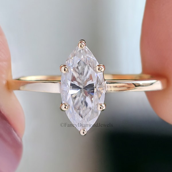 1.00 CT Marquise Cut Colorless Moissanite Ring Solitaire Prong Set Engagement Ring Wedding Ring Promise Ring for Women Gift for Her FD153