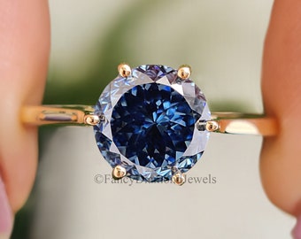 Classic 2.00 CT Portuguese Cut Royal Blue Moissanite Engagement Ring Solitaire Ring Cathedral Wedding Ring Anniversary Gift For Her FD178