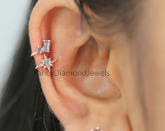 Ear Cuff Earrings, Ear Wraps, Earring Cuffs, Natural Diamond Ear Cuff, No Piercing Ear Cuff, 14K Gold Diamond Ear Cuff, Gold Ear Wrap KD1084