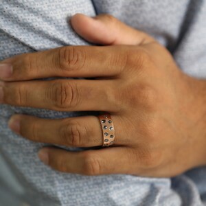 Round Rose Cut Salt And Pepper Diamond Band, Salt And Pepper Rose Cut Diamond Engagement Band, Rose Cut Diamond Band, Round Band KDL1552