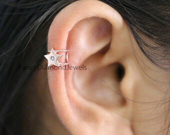 Ear Cuff Earrings, Ear Wraps, Earring Cuffs, Natural Diamond Ear Cuff, No Piercing Ear Cuff, 14K Gold Diamond Ear Cuff, Gold Ear Wrap KD1080