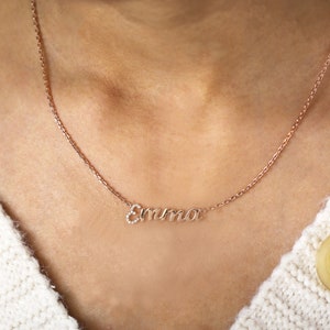 Diamond Personalized Name Necklace, Gold dainty Name Necklace with Cable Chain, Perfect Gift for Her, Personalized Gift, gifts for mom A04