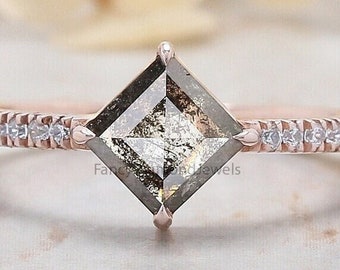 Kite Cut Salt And Pepper Diamond Ring 1.05 Ct 8.00 MM Kite Diamond Ring 14K Solid Rose Gold Silver Kite Engagement Ring Gift For Her QL2106