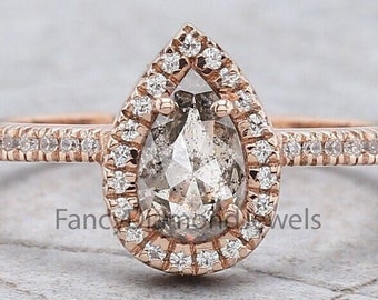 Pear Cut zout en peper Diamond Ring 0,58 Ct 6,95 MM Pear Diamond Ring 14K Solid Rose Gold Silver Pear verlovingsring cadeau voor haar QN589