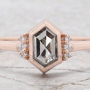 Hexagon salt and pepper Diamond Ring, Salt and pepper Hexagon Diamond Engagement Ring, Hexagon Diamond Ring, Hexagon Shape Ring, KDL2472