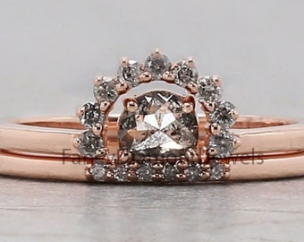 Anello di diamante sale e pepe mezza luna, anello di fidanzamento diamante mezza luna sale e pepe, anello mezza luna, anello nuziale mezza luna KD1050