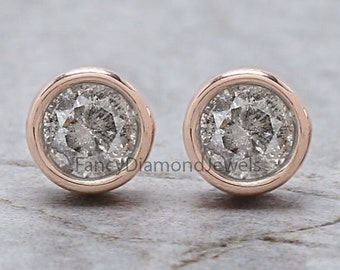 Natural Diamond Earrings, Salt And Pepper Diamond Earrings, Salt And Pepper Round Cut Diamond Earrings, Real Diamond Stud Earrings KD989