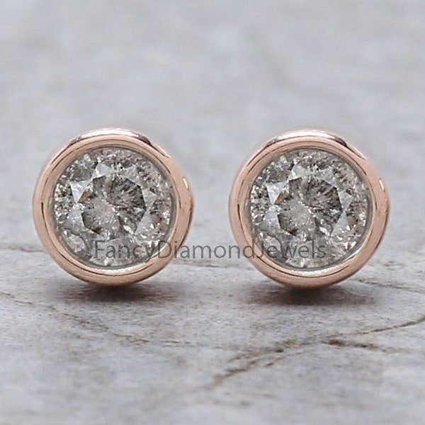 Boucles d'oreilles en diamant naturel, boucles d'oreilles en diamant sel et poivre, boucles d'oreilles en diamant rond sel et poivre, boucles d'oreilles en diamant véritable KD989