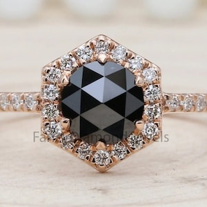 Round Rose Cut Black Color Diamond Ring, Black Rose Cut Diamond Engagement Ring, Rose Cut Diamond Ring, Rose Cut Shape Ring, Halo Ring KD309