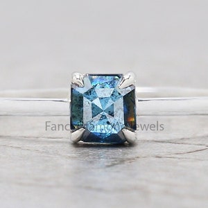 0.51 Ct Natural Emerald Cut Blue Color Diamond Ring 4.80 MM Emerald Shape Diamond Ring 14K Solid Rose Gold Silver Engagement Ring KD1156