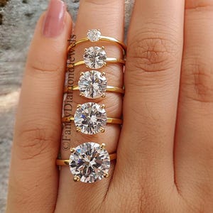 Round Diamond engagement ring 11mm 9mm 8mm 6.5mm 4mm stone ring Solitaire Silver Promise ring Diamond ring Simulant ring Gift for her FD164