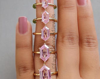 Hexagon Pink Tourmaline engagement ring 8mm 10mm 11mm 13mm 14mm stone ring Simulant Hexagon Solitaire ring Silver ring Gift for her FD355