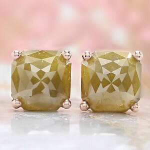 Radiant Cut Yellow Color Diamond Earring 2.39 Ct 6.70 MM Radiant Diamond Earring 14K Rose Gold Silver Radiant Earring Gift For Her QKB622