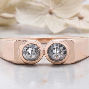 Round Rose Cut Salt And Pepper Diamond Band 0.98 Ct 4.55 MM Round Diamond Band 14K Rose Gold Silver Engagement Band Gift For Him QK2442