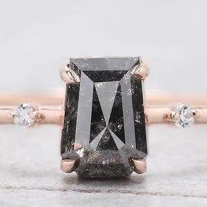 Doodskist geslepen diamanten ring met zout en peper 0,87 kt 6,00 MM kist diamanten ring 14K massief roségouden zilveren verlovingsring cadeau voor haar QN8841