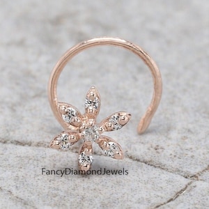 Anello al naso, borchie, anello al naso con diamante naturale, anello al naso a cerchio, perno al naso, anello al naso in oro rosa, anello al naso in oro, perno al naso con diamante, cerchio KD955