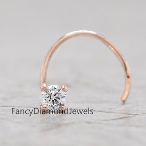 Anello al naso, borchie, anello al naso con diamante naturale, anello al naso a cerchio, perno al naso, anello al naso in oro rosa, anello al naso in oro, perno al naso con diamante, cerchio KD952