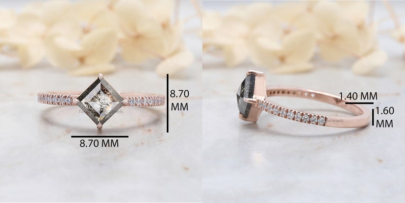 Kite Cut Salt And Pepper Diamond Ring 1.05 Ct 8.00 MM Kite Diamond Ring 14K Solid Rose Gold Silver Kite Engagement Ring Gift For Her QL2106 zdjęcie 8