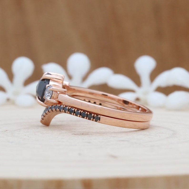 Natural Black Diamond Engagement Ring Round Black Diamond Etsy