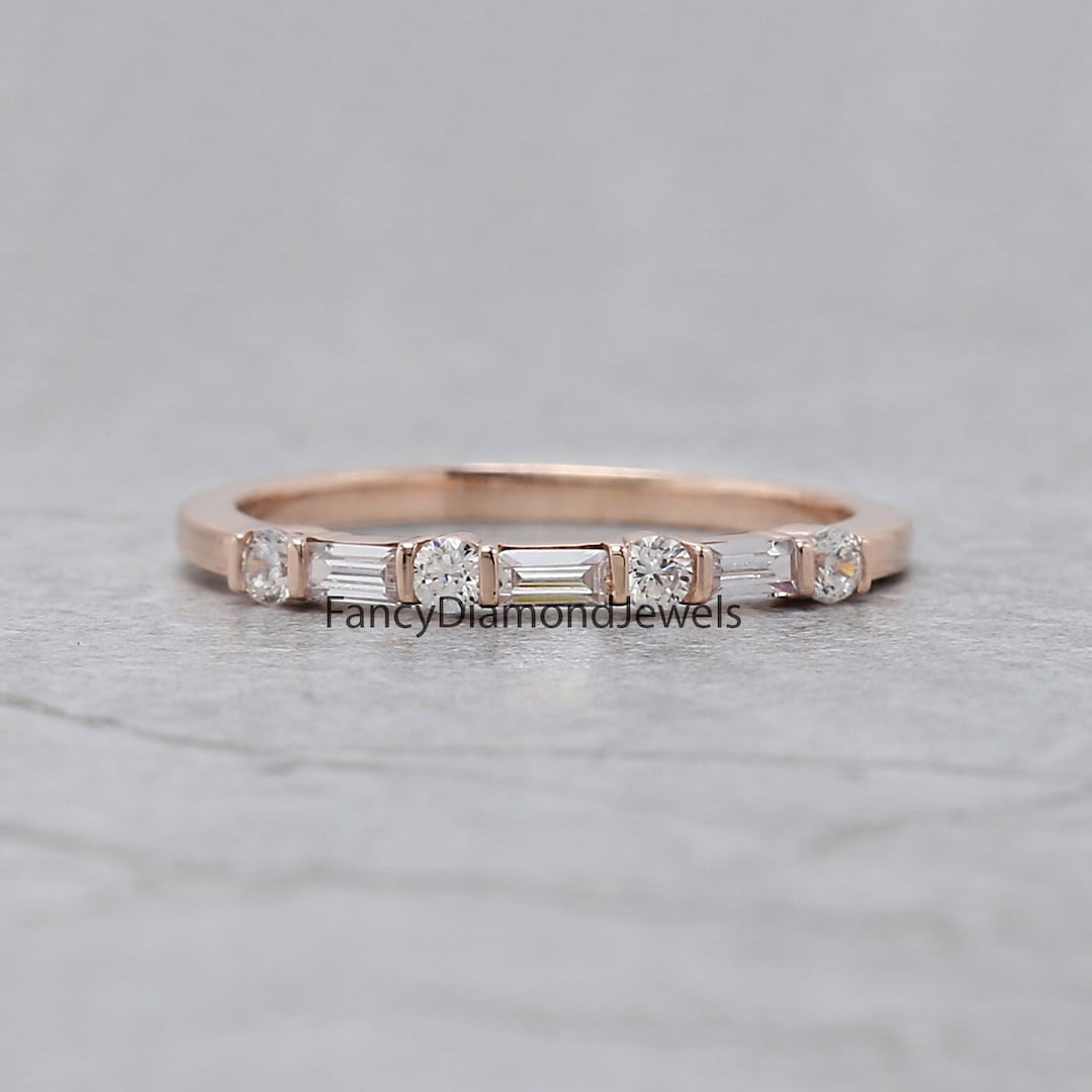 14k Solid Gold 1.40 MM Diamond Wedding Band Half Eternity Minimalist ...