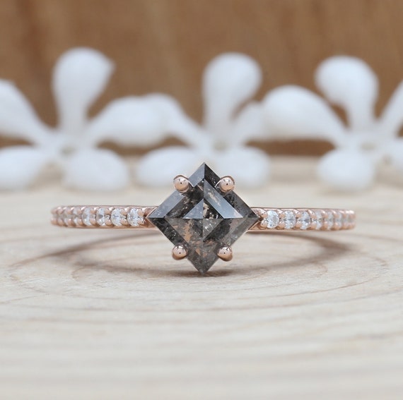 Salt and Pepper Kite Diamond Ring 14K Solid Rose White Yellow Etsy