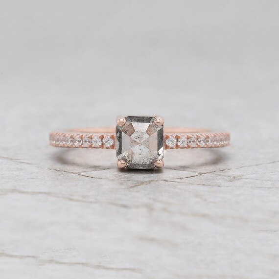 Emerald Salt and Pepper Diamond Ring Engagement Wedding Gift Etsy