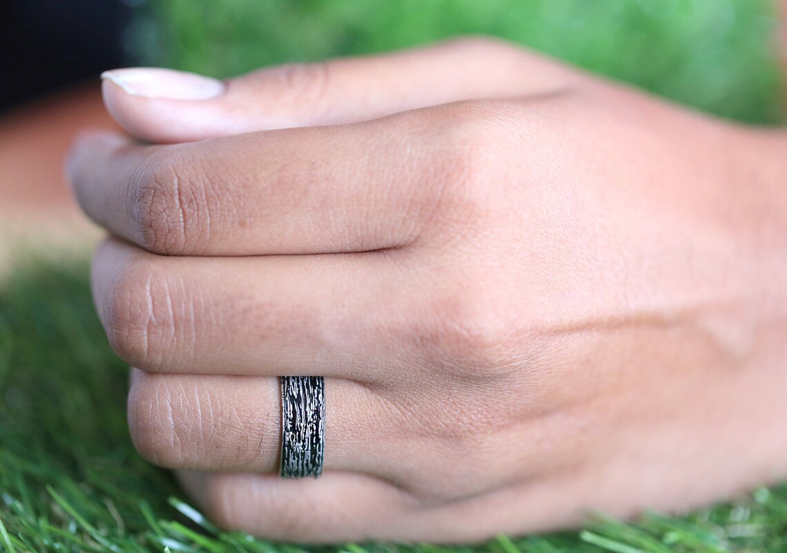 Black Wedding Band Unique Men's Band 14K Solid Rose White Etsy