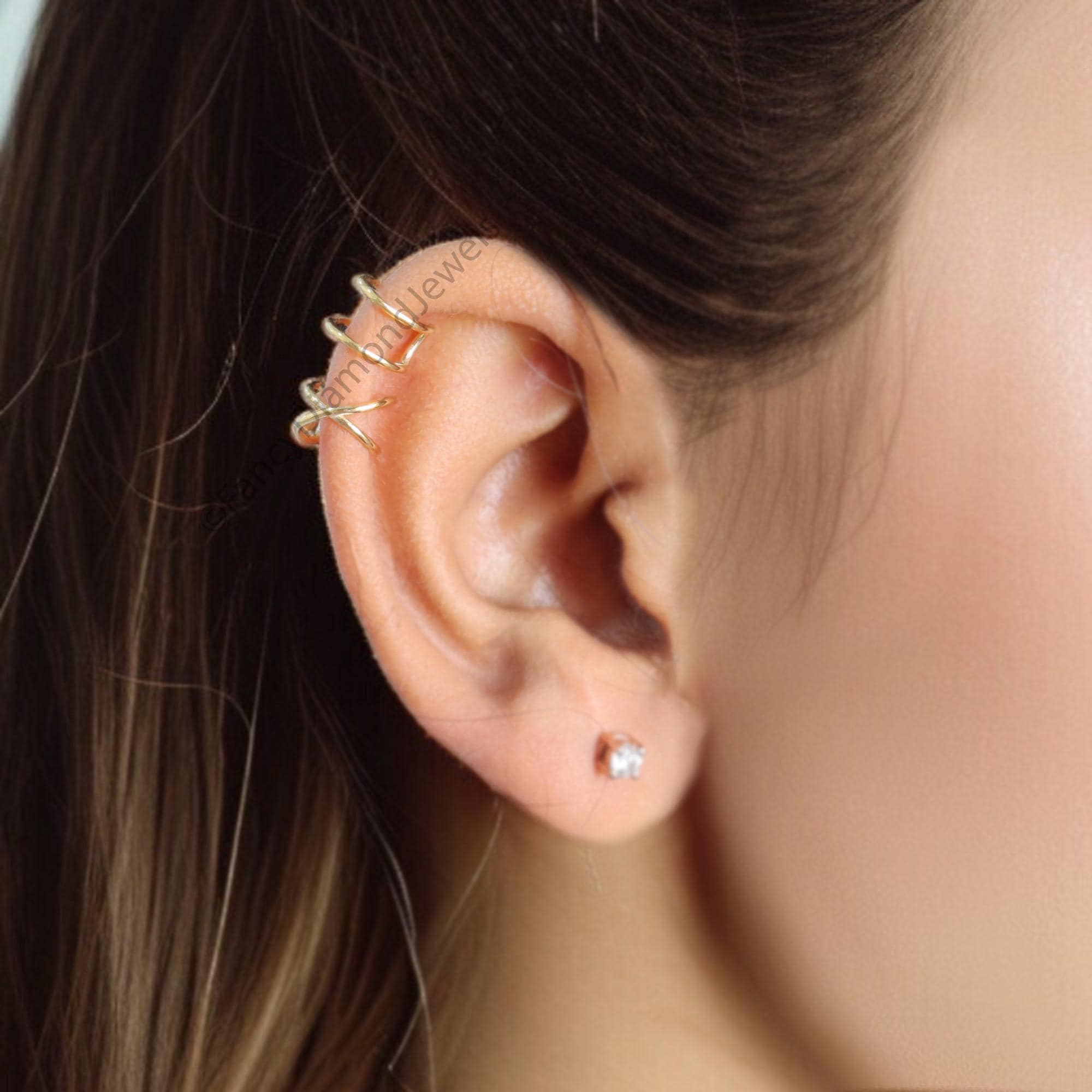 Orecchini A Polsino Donna Oro Con Stella E Strass, Ear Cuffs Non Piercing, Clip Regolabile Per Cartilagine, Gioielli Regalo