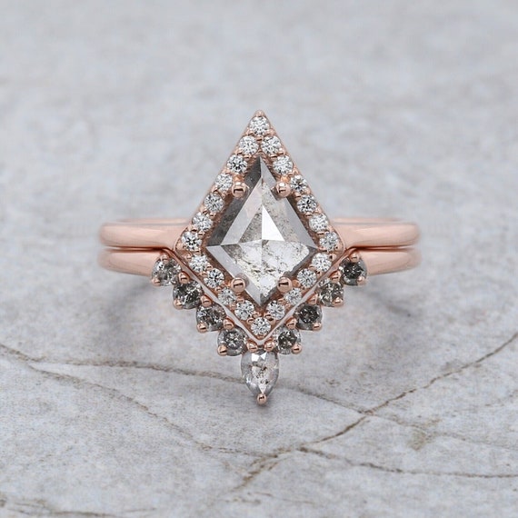 Kite salt and pepper Diamond Ring | Salt and pepper Kite Diamond Engagement Ring | Kite Diamond Ring | Kite Ring | Bridal Ring Set | MQ01