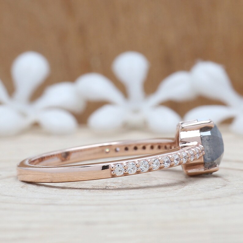 Salt and Pepper Hexagon Diamond Ring 14K Solid Rose White Etsy