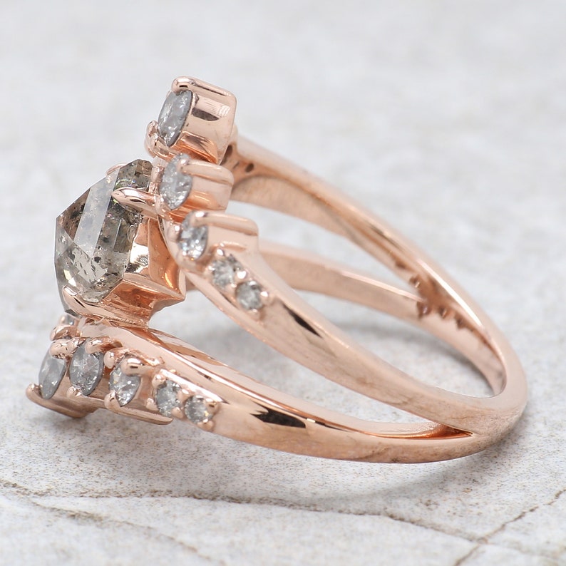1.34 Ct Natural Kite Shape Salt And Pepper Diamond Ring 8.60 MM Kite Cut Diamond Ring 14K Solid Rose Gold Silver Engagement Ring QN195 image 3