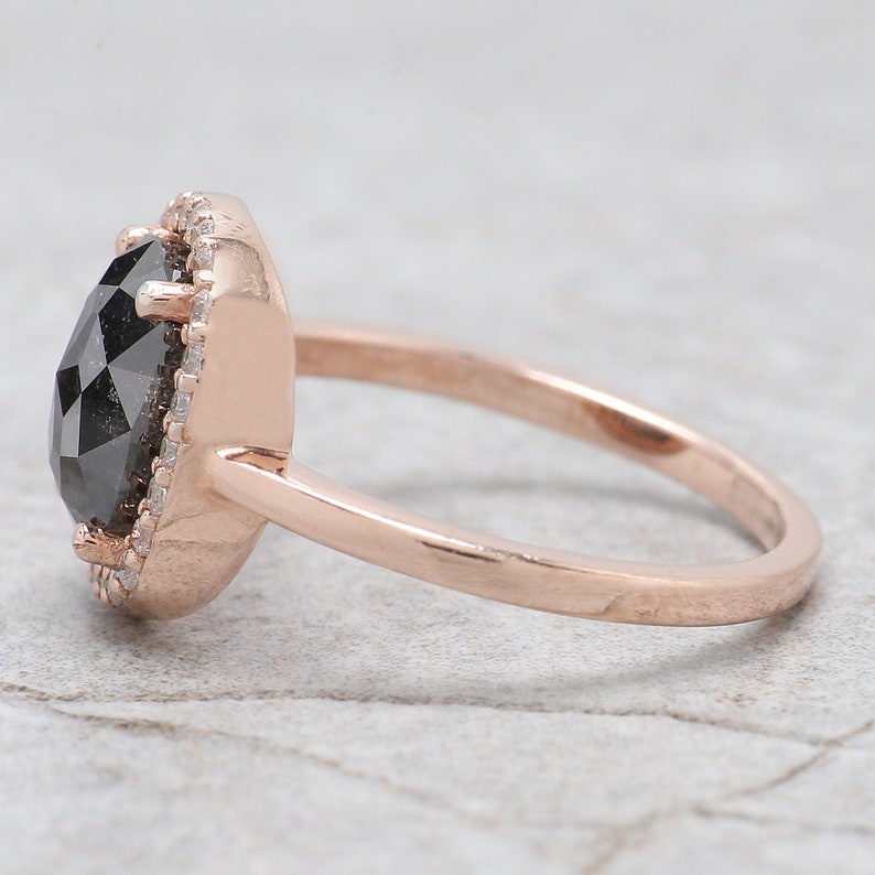 Salz und Pfefferdiamantring im Ovalschliff, 2,22 Karat, 8,74 mm, ovaler Diamantring, 14 Karat Roségold, Silber, ovaler Verlobungsring, Geschenk für Sie KDL2070 Bild 3