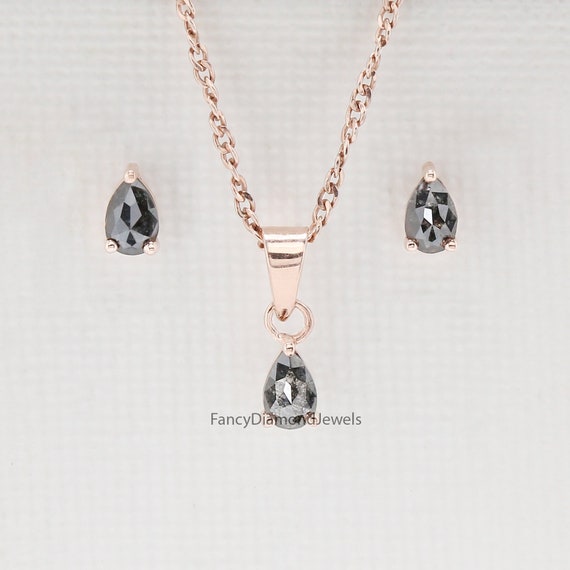 0.77 Ct Natural Pear Salt And Pepper Diamond Pendant 5.40 MM Pear Diamond Pendant Set 14K Solid Rose Gold Silver Engagement Pendant KD1193