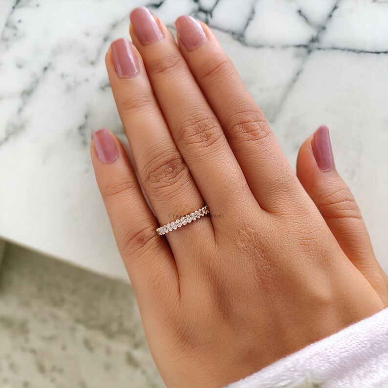 Oval Cut Moissanite Wedding Band Women Yellow Gold Unique Half Eternity ...