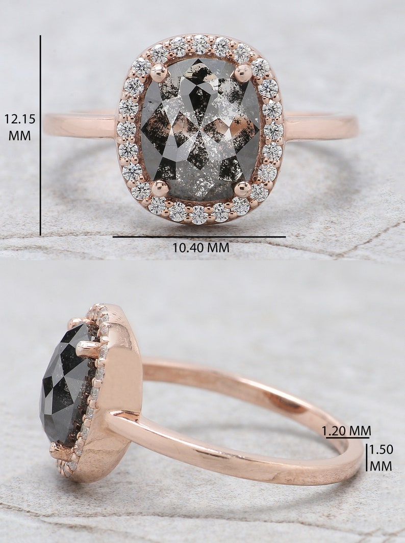 Salz und Pfefferdiamantring im Ovalschliff, 2,22 Karat, 8,74 mm, ovaler Diamantring, 14 Karat Roségold, Silber, ovaler Verlobungsring, Geschenk für Sie KDL2070 Bild 9