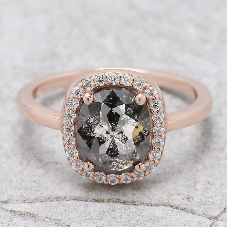 Salz und Pfefferdiamantring im Ovalschliff, 2,22 Karat, 8,74 mm, ovaler Diamantring, 14 Karat Roségold, Silber, ovaler Verlobungsring, Geschenk für Sie KDL2070 Bild 5