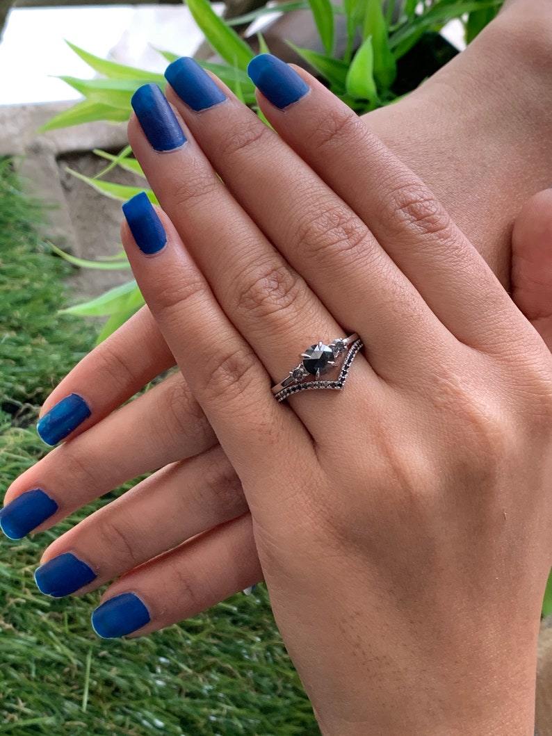 Natural Black Diamond Engagement Ring Round Black Diamond Etsy